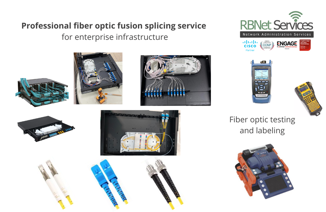 Professional fiber optic splicing service in industrial facility in Saltillo, including testing and labeling
