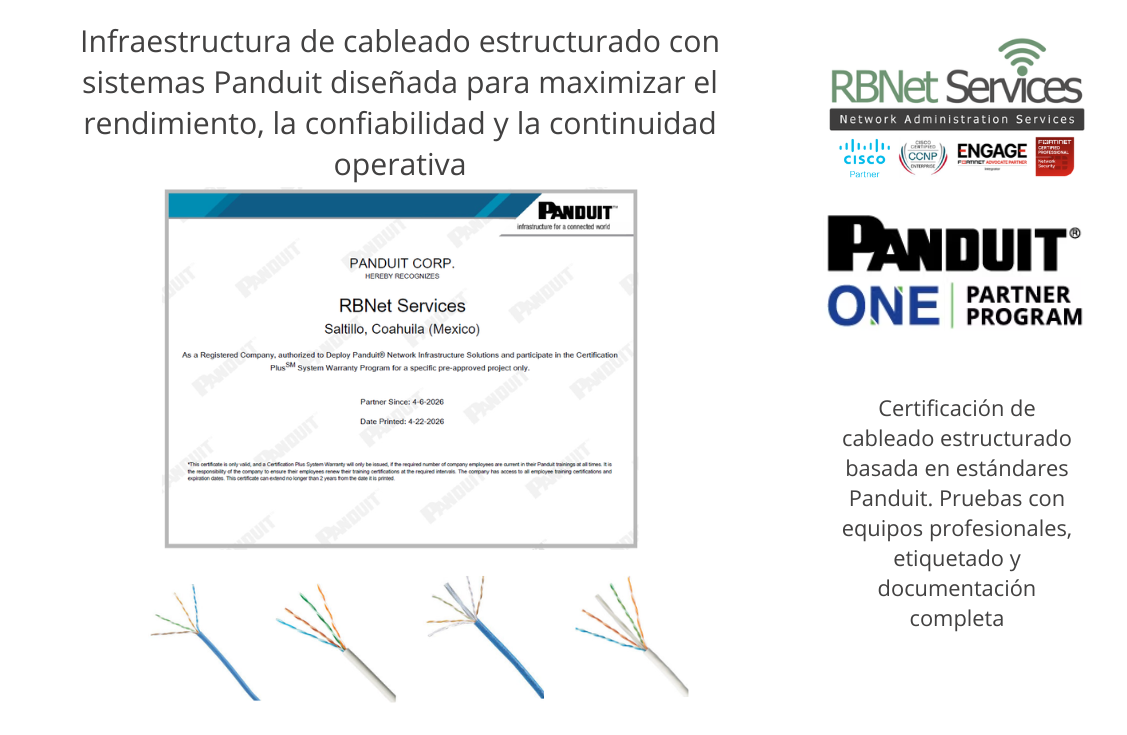 Cableado estructurado Panduit en Monterrey para empresas e industria, certificación, pruebas y documentación